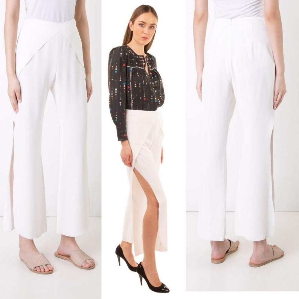Goen J White Wide Leg Pants 6 Small Layered Slit Layered Slit Trouser Nwt $455